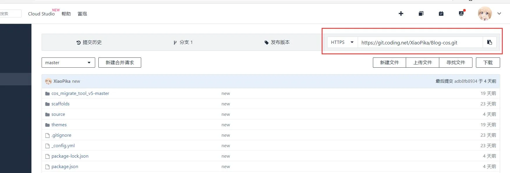 图3：Coding 仓库的地址